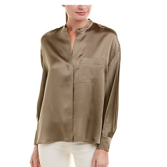 Vince Tops - Vince 100% Silk Satin Blouse Olive Green Small Classic Office Luxury